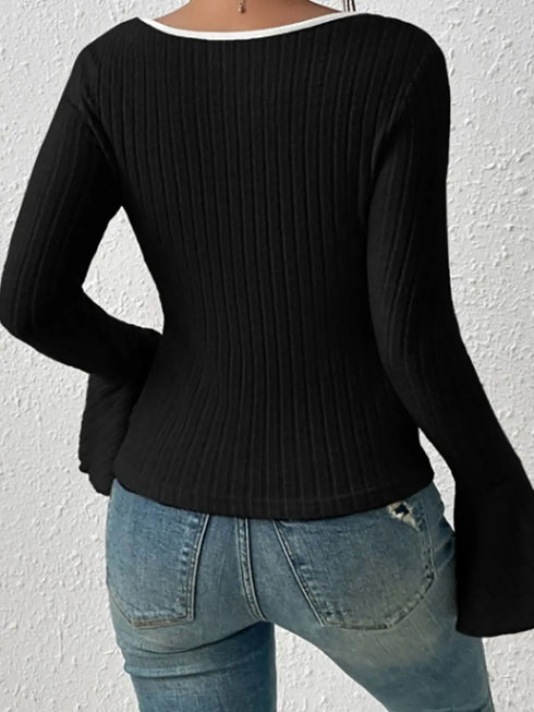'Gwyneira' Ribbed Knit Sweater T-Shirt - Celes Fashion